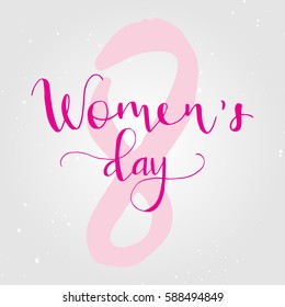 Greeting card - International Happy Women's Day. 8 March holiday background with lettering. Trendy design template for party flyer or banner. Vector illustration.