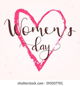 Greeting card - International Happy Women's Day. 8 March holiday background with lettering. Trendy design template for party flyer or banner. Vector illustration.