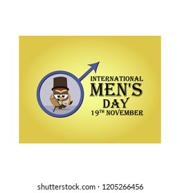 Greeting card for International Men's Day, with the image of cartoon owls stylized as gentlemen. Vector illustration