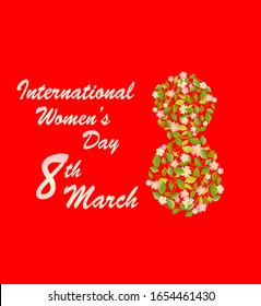 Greeting card for International Women's Day with flowered apple-tree in 8 number shape