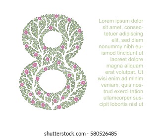 Greeting Card International Women's Day. March 8, figure eight plants of