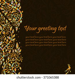 Greeting card or invitation with abstract background. lace hand drawn ornament . vector illustration.Color full on black