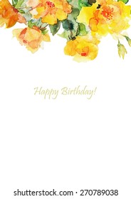 Greeting card, invitation, banner. Frame for your text with floral watercolor background. Vector illustration.