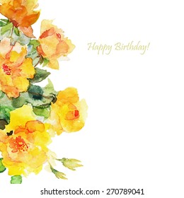 Greeting card, invitation, banner. Frame for your text with floral watercolor background. Vector illustration.