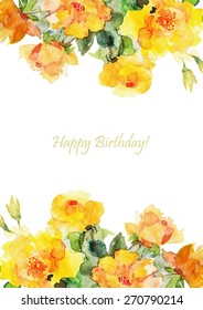 Greeting card, invitation, banner. Frame for your text with floral watercolor background. Vector illustration.