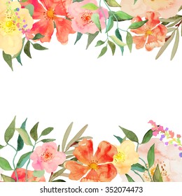 Greeting card, invitation, banner. Frame for your text with floral watercolor background. Editable isolated elements. Vector illustration.