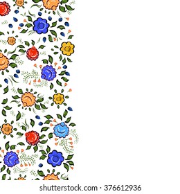 Greeting card, invitation, banner. Frame for your text with folk floral background. Vector illustration.