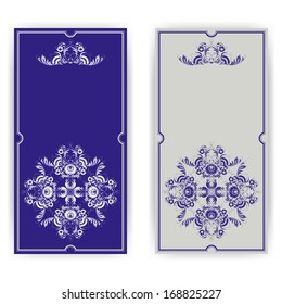 Greeting card, invitation with damask pattern, place for text. Vector illustration.