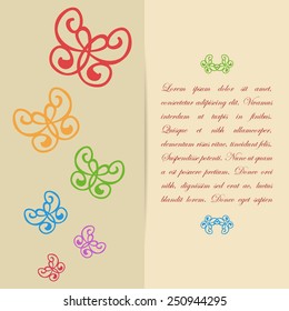 Greeting card or invitation design with handmade ornate butterflies and design elements