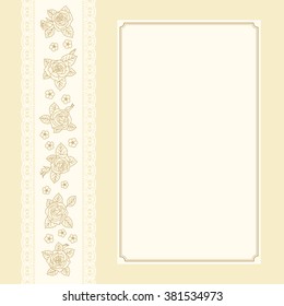 Greeting card, invitation with field for text, ribbon with flowers and lace