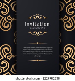 Greeting card invitation gold ornamental pattern background illustration,