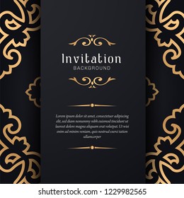 Greeting card invitation gold ornamental pattern background illustration,