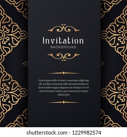 Greeting card invitation gold ornamental pattern background illustration,