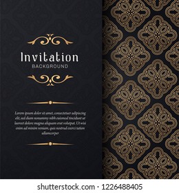 Greeting card invitation with lace and floral ornaments,  Gold ornamental pattern background illustration