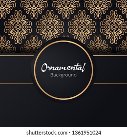 Greeting card invitation with lace and floral ornaments,  Gold ornamental pattern background illustration