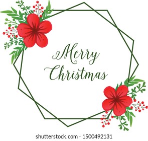 Greeting card or invitation card merry christmas, with elegant red flower frame. Vector