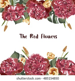 Greeting Card Invitation with red floral in the garden, vector illustration , white background