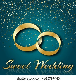 Greeting card or invitation. Sweet wedding. Design of luxury and gold
