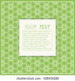 Greeting card or Invitation template. Abstract Line pattern background with simple white square text box design. Geometric linear repeating pattern