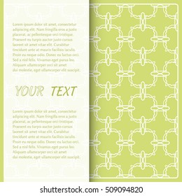 Greeting card or Invitation template. Abstract Line pattern background with place for the text. Geometric lace repeating pattern. Christmas decor, vector background