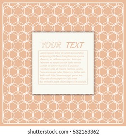 Greeting card or Invitation template. Abstract Line pattern background with place for the text. Geometric lace repeating pattern. Christmas decor, vector background