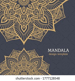 Greeting card or invitation template with mandala vector color illustration. Ethnic mandala decorative background. Islam, Arabic, Indian, ottoman motifs. 