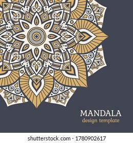 Greeting card or invitation template with mandala vector color illustration. Ethnic mandala decorative background. Islam, Arabic, Indian, ottoman motifs. 