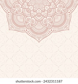 Greeting card or invitation template with mandala vector color illustration. Pastel color ethnic mandala decorative background. Islam, Arabic, Indian, ottoman motifs. Mandala vector card.