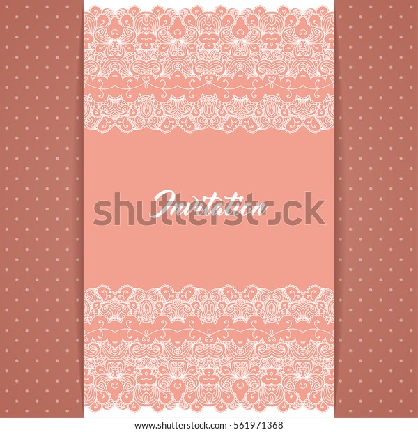 Greeting card
or invitation template in retro style with lace border and polka
dot background. Vector
Illustration.