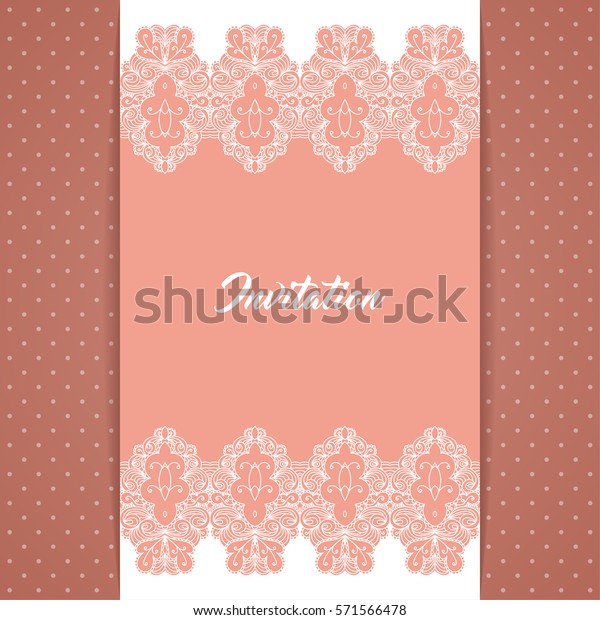 Greeting card
or invitation template in retro style with lace border and polka
dot background. Vector
Illustration