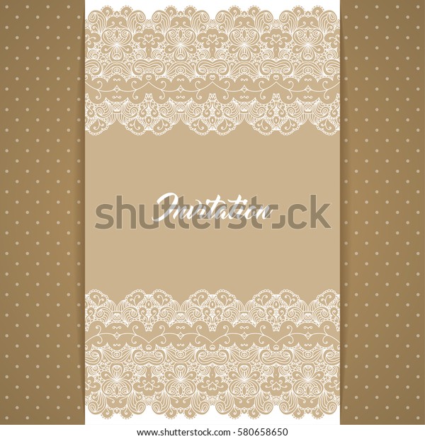 Greeting card\
or invitation template in retro style with lace border and polka\
dot background. Vector\
Illustration.
