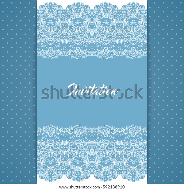 Greeting card\
or invitation template in retro style with lace border and polka\
dot background. Vector\
Illustration