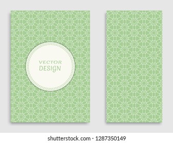 Greeting card or Invitation template set. Line pattern collection, brochure, flyer in arabian style. Geometric backgrounds with repeating texture. Ethnic arabic, indian vector cover