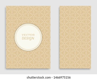 Greeting card or Invitation template set. Line pattern collection, brochure, flyer in arabian style. Geometric backgrounds with repeating texture. Ethnic arabic, indian vector cover