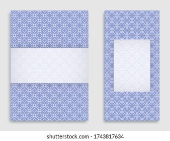 Juego de plantillas de tarjetas de felicitación o de invitación. Colección de patrones de línea, folleto, volante al estilo árabe. Fondos geométricos con textura repetitiva. Árbico étnico, cubierta vectorial india
