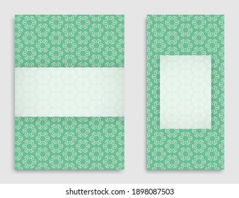 Juego de plantillas de tarjetas de felicitación o de invitación. Colección de patrones de línea, folleto, volante al estilo árabe. Fondos geométricos con textura repetitiva. Árbico étnico, cubierta vectorial india