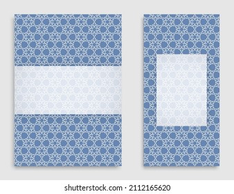 Grußkartenset oder Einladung Template Set . Line Musterkollektion, Broschüre, Flyer im arabischen Stil. Geometrische Hintergründe mit sich wiederholender Textur. Ethnische arabische, indische Vektorgrafik
