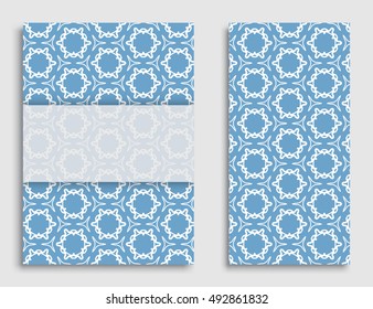 Greeting card or Invitation template set . Line pattern collection, brochure, flyer in arabian style. Geometric backgrounds with repeating texture. Ramadan Kareem vector cover.