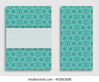 Greeting card or Invitation template set . Line pattern collection, brochure, flyer in arabian style. Geometric backgrounds with repeating texture. Ramadan Kareem vector cover.
