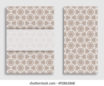 Greeting card or Invitation template set . Line pattern collection, brochure, flyer in arabian style. Geometric backgrounds with repeating texture. Ramadan Kareem vector cover.