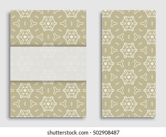Greeting card or Invitation template set . Line pattern collection, brochure, flyer in arabian style. Geometric backgrounds with repeating texture. Ramadan Kareem vector cover.