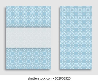 Greeting card or Invitation template set . Line pattern collection, brochure, flyer in arabian style. Geometric backgrounds with repeating texture. Ramadan Kareem vector cover.