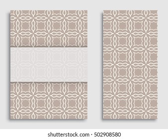 Greeting card or Invitation template set . Line pattern collection, brochure, flyer in arabian style. Geometric backgrounds with repeating texture. Ramadan Kareem vector cover.
