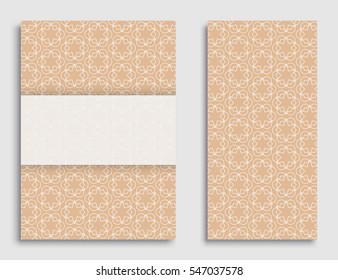 Greeting card or Invitation template set . Line pattern collection, brochure, flyer in arabian style. Geometric backgrounds with repeating texture. Ramadan Kareem vector cover.