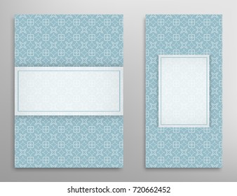 Greeting card or Invitation template set . Line pattern collection, brochure, flyer in arabian style. Geometric backgrounds with repeating texture. Ethnic arabic, indian vector cover