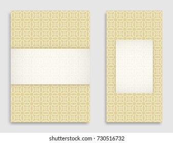 Greeting card or Invitation template set. Line pattern collection, brochure, flyer in arabian style. Geometric backgrounds with repeating texture. Ethnic arabic, indian vector cover