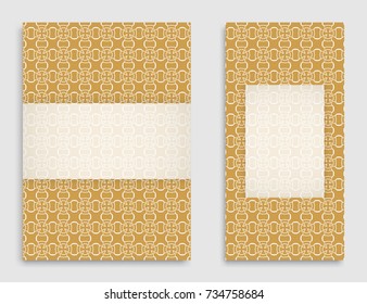 Greeting card or Invitation template set . Line pattern collection, brochure, flyer in arabian style. Geometric backgrounds with repeating texture. Ethnic arabic, indian vector cover