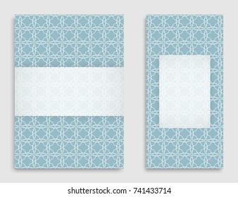 Greeting card or Invitation template set . Line pattern collection, brochure, flyer in arabian style. Geometric backgrounds with repeating texture. Ethnic arabic, indian vector cover