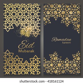 Greeting card or Invitation templates with Arabian ornaments for Festive Events of Muslim Community. Vector background