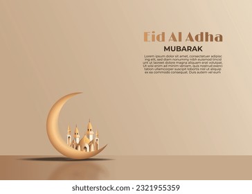 greeting card islamic eid al adha mosque and crescent 3d style vector illustration 